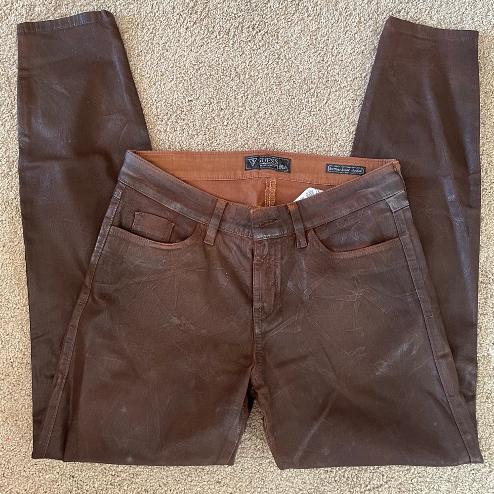 Bebe Brown Faux Leather Skinny Jeans
